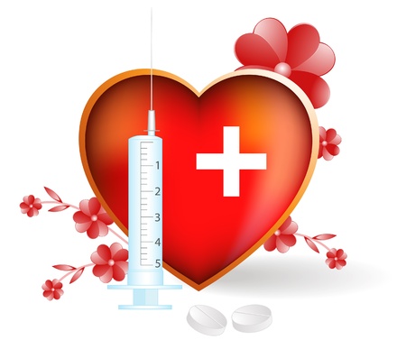 Heart, syringe, tablets  Cardiology icon  Bright vector illustration のイラスト素材