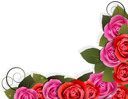Roses and leaves on a white background. Floral corner designのイラスト素材