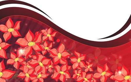 Abstract flowers on wavy red backgroundのイラスト素材