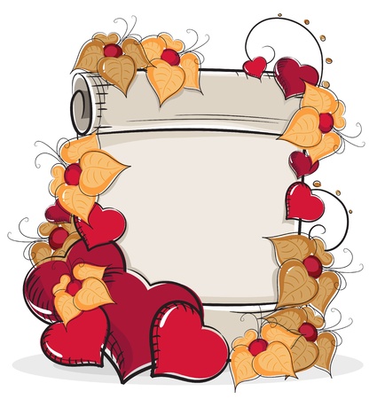 Hearts and flowers against of old parchment. Retro Valentine cardのイラスト素材