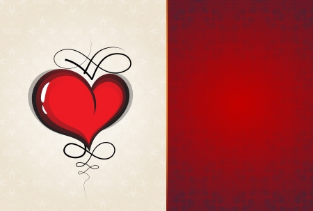 Valentine heart with vintage pattern on a red and beige backgroundのイラスト素材