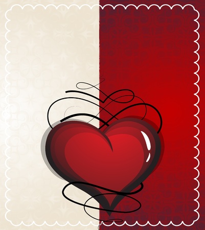 Vintage Valentine heart on a red and beige backgroundのイラスト素材