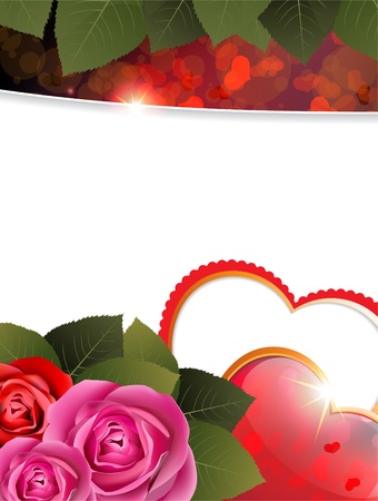 Valentine hearts and roses on a white background with place for text のイラスト素材