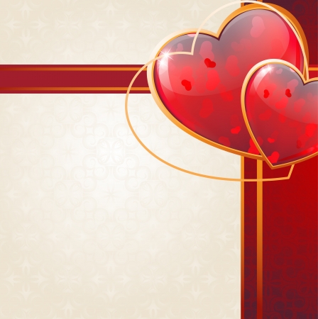 Valentine hearts on a beige and red background with vintage patternのイラスト素材