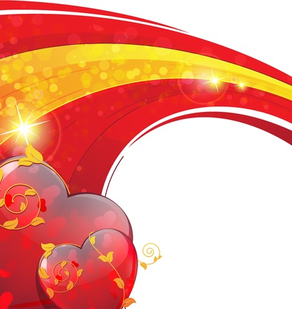 Valentine hearts on a sparkling red and yellow background.のイラスト素材
