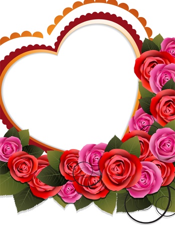 Valentine hearts and roses on a white background のイラスト素材