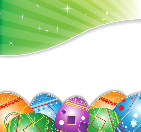 Bright colored Easter eggs on a background of abstract sunlightのイラスト素材