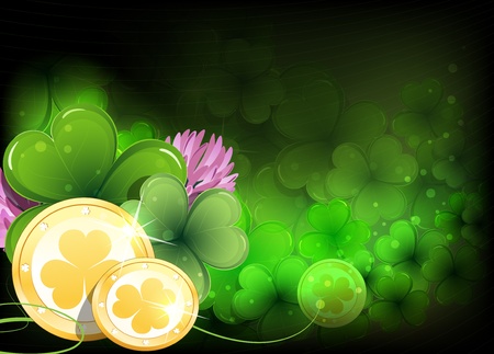 Leprechaun Gold coins and magic clover  St  Patrickのイラスト素材