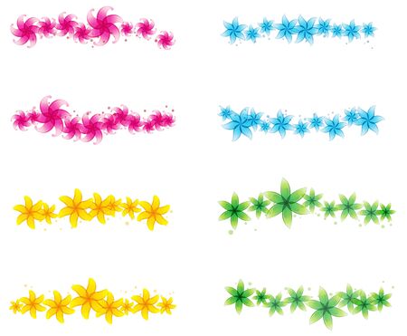 Yellow, pink, green and blue flowers  Four abstract floral frame on a white backgroundのイラスト素材