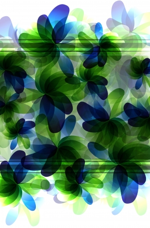 Transparent flowers with green and blue petals. Abstract floral background のイラスト素材