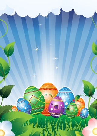 Colorful Easter eggs in the morning sunshineのイラスト素材