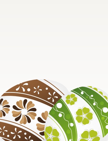 Green and brown Easter eggs with floral pattern on a gray backgroundのイラスト素材