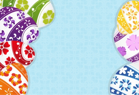Easter eggs with floral pattern on a blue backgroundのイラスト素材
