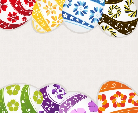 Easter eggs with floral pattern on a beige backgroundのイラスト素材