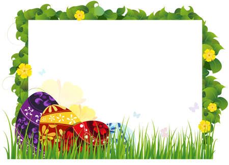 Easter eggs with floral pattern in the grass  Abstract Easter card のイラスト素材