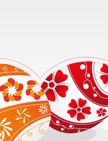 Red and orange Easter eggs with floral pattern on a gray backgroundのイラスト素材