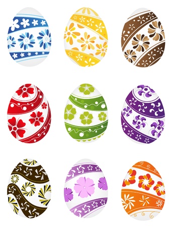 Easter eggs with bright floral pattern on white backgroundのイラスト素材