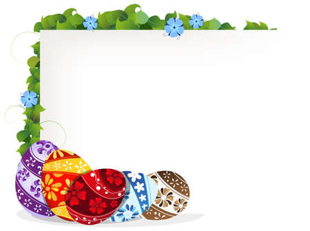 Easter eggs with floral pattern and sheet of paper. Abstract Easter card.のイラスト素材