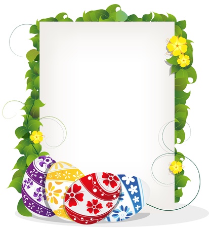 Easter eggs with floral pattern and sheet of paper. Abstract Easter card.のイラスト素材