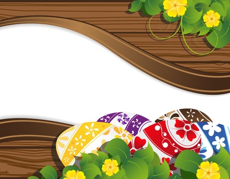  Easter eggs on the wooden fence background with place for text のイラスト素材