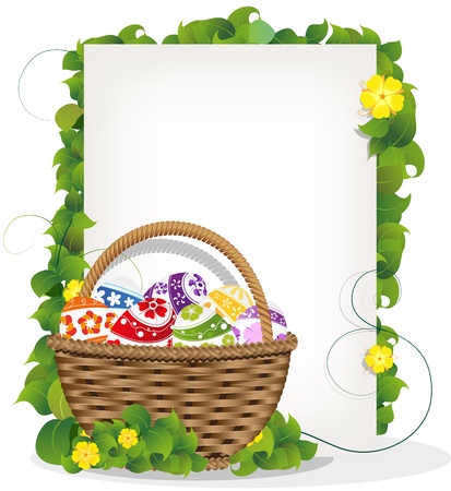 Easter basket with painted eggs. Abstract Easter card.のイラスト素材