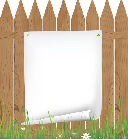 Rough sheet of paper on a wooden fenceのイラスト素材
