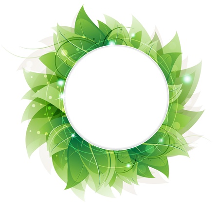 Lush foliage on a white background. Abstract round frame with place for text のイラスト素材