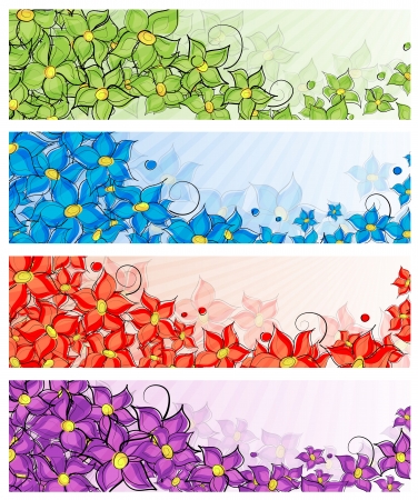 Green, blue, red and lilac wild flowers on a solar backgroundのイラスト素材