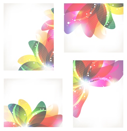 Glowing flower on a white background  Set of abstract floral cards のイラスト素材