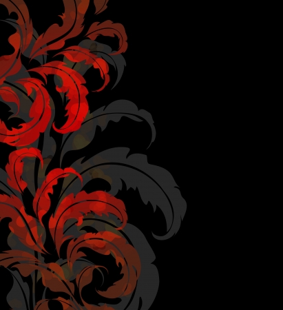 Vintage red floral pattens on a black backgroundのイラスト素材