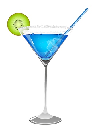 Blue cocktail with kiwi and ice cubes on white backgroundのイラスト素材