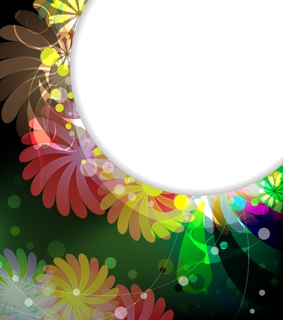 Bright abstract flowers on a green background with space for textのイラスト素材