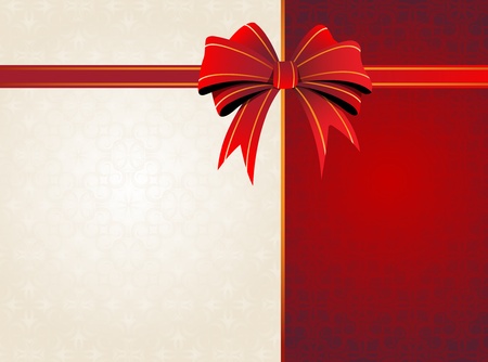 Red bow and ribbon on a red and beige backgroundのイラスト素材