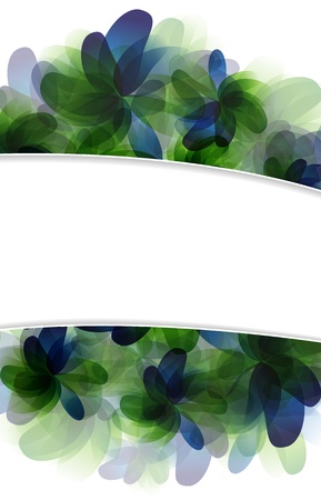 Transparent flowers with green and blue petals. Abstract floral frameのイラスト素材