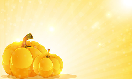 Two pumpkins on a shining background. Abstract Halloween backgroundのイラスト素材
