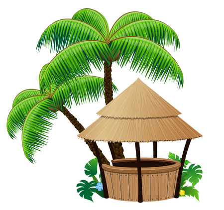  Bungalow bar and coconut palms on a white backgroundのイラスト素材