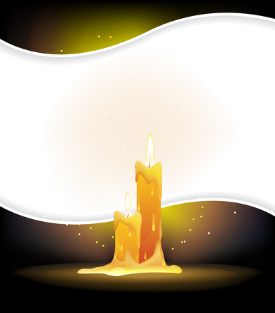Two wax candles burning in the dark. Abstract background with place for text のイラスト素材