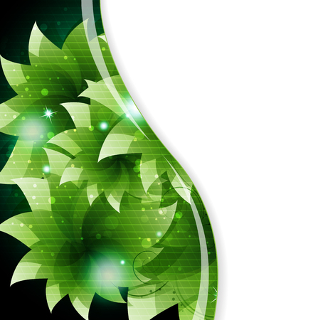 Abstract green flowers on a black background with place for text のイラスト素材