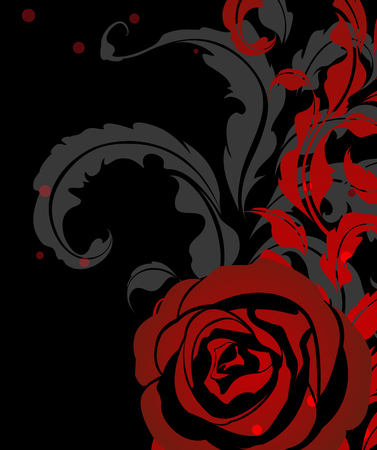 Red rose with vintage ornaments on a black backgroundのイラスト素材