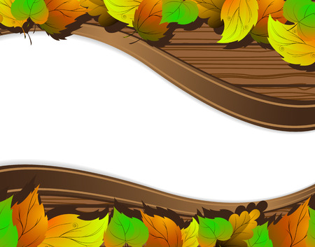 Autumn leaves on the wooden background with place for text のイラスト素材