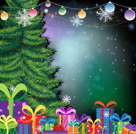 Christmas tree with decorations and gift boxesのイラスト素材
