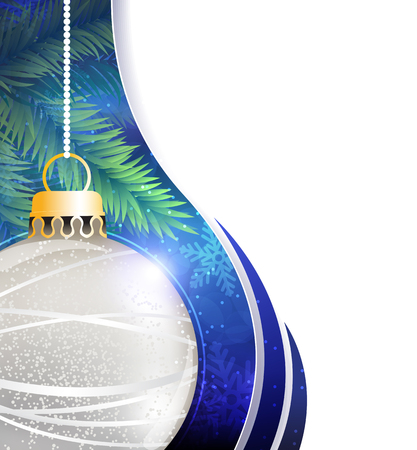  Silver Christmas tree ball on a  blue sparkling background with white place for text のイラスト素材