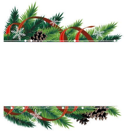Spruce branches with cones and red ribbonsのイラスト素材