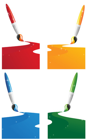 Brushes and paint stains on a white backgroundのイラスト素材