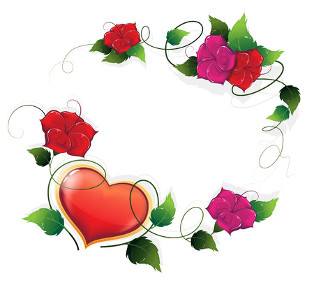 Valentine heart and flowers on a white background のイラスト素材