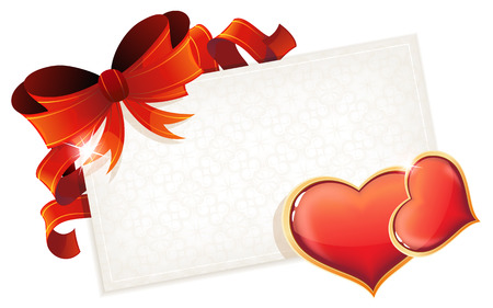 Valentine's Day card with hearts and red bow on white backgroundのイラスト素材