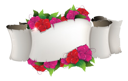 Flowers and parchment on a white backgroundのイラスト素材
