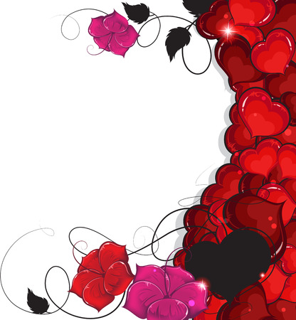 Hearts and  flowers on a white background. Valentines Day retro patternのイラスト素材