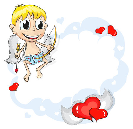 Cupid with bow and arrow on cloudのイラスト素材