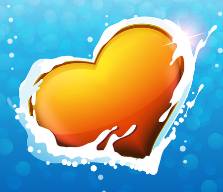 Heart in blue water with foam and splashes. Valentines day symbol.のイラスト素材